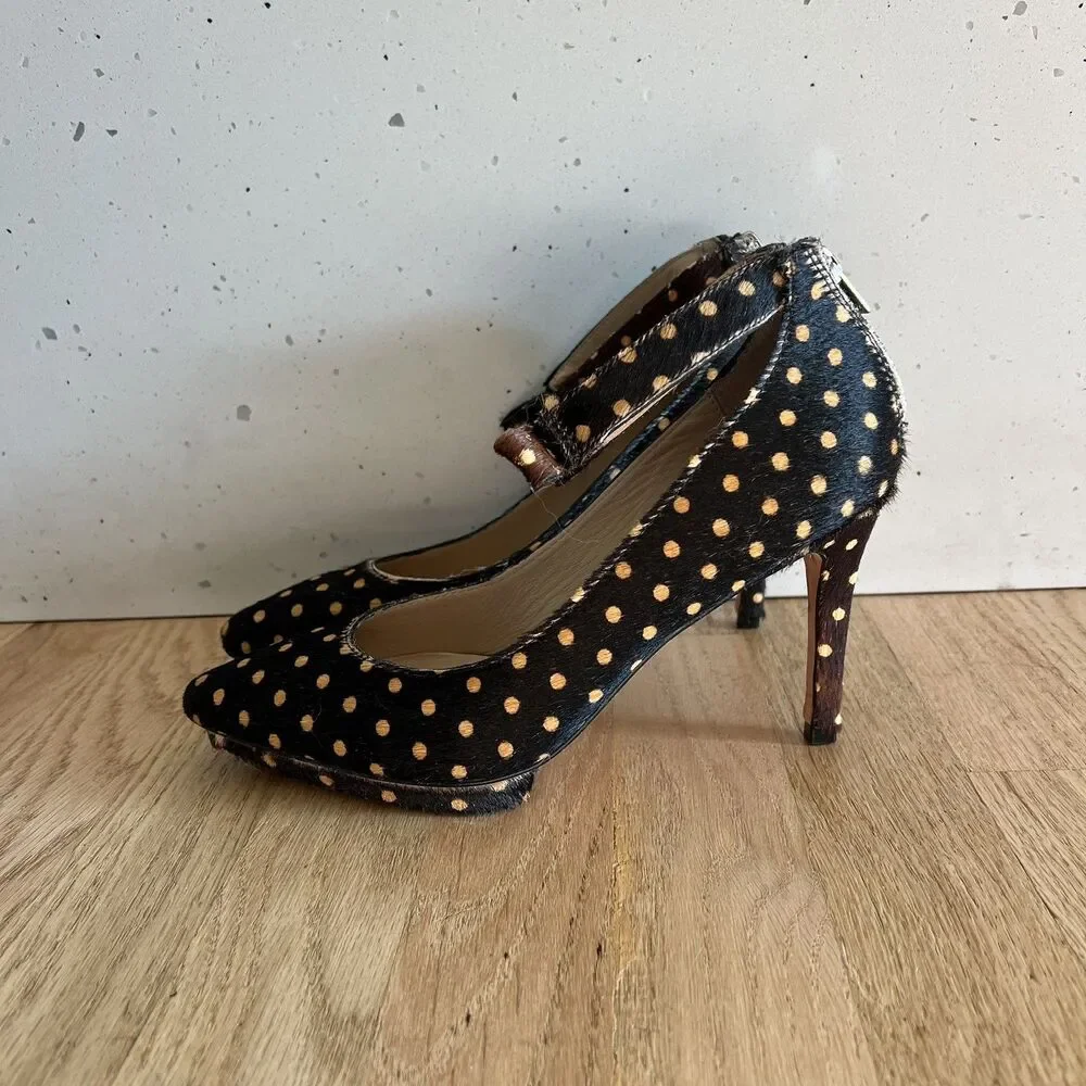 Loeffler Randall Alba demi platform‎ black brown Polka Dot Calf Hair Pumps 8B